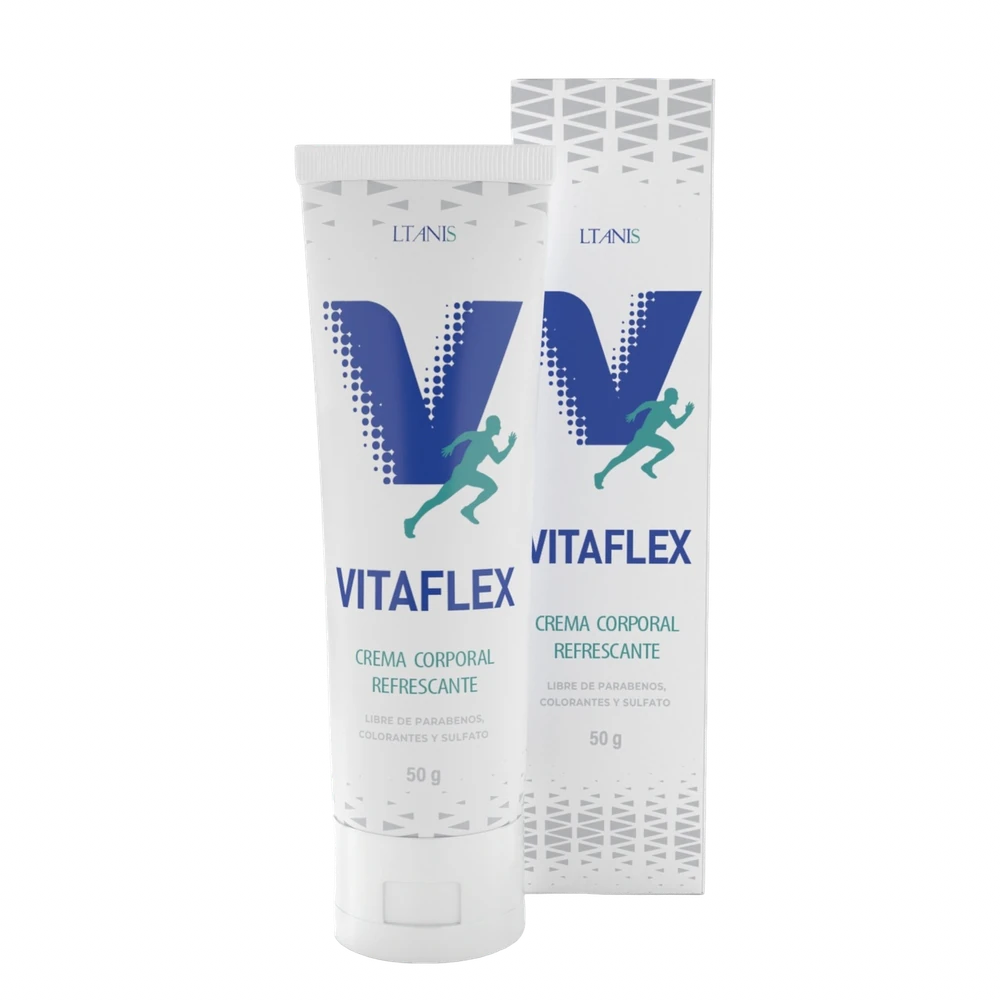 Crema refrescante Vitaflex aplicada para aliviar el dolor de articulaciones y músculos